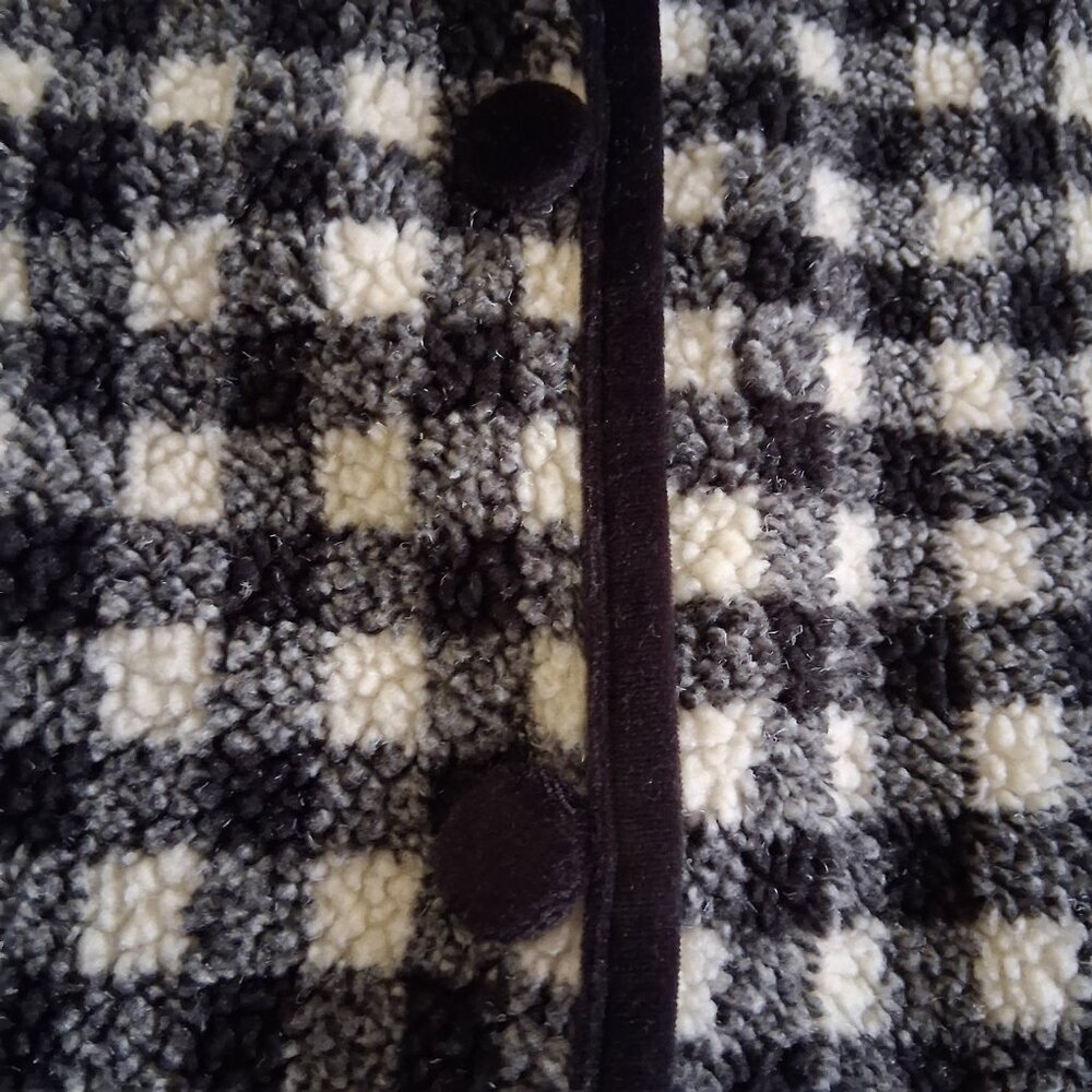 Talbots Vintage Women's Small Black & White Plaid Velvet Trim Fleece Jacket - Picture 7 of 14